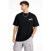 Erkek Bisiklet Yaka Baskılı  Kısa Kollu Tişört Streetwear Günlük Basic Pamuklu T-shirt - Siyah