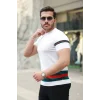 Erkek Bisiklet Yaka Bel Ve Kol şerit Desenli Kısa Kollu Tişört