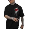Erkek Bisiklet Yaka Kısa Kol Baskılı T-shirt - Siyah