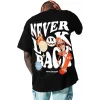 Erkek Bisiklet Yaka Kısa Kol Baskılı T-shirt - Siyah
