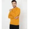 Erkek Bisiklet Yaka Nakış Işlemeli Triko Kazak Yumuşak Dokulu Pamuklu Ince Dokuma, Uzun Kollu Rahat Regular Kalıp - Turuncu