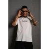 Erkek Bisiklet Yakalı Sırt Baskılı Oversize T-Shirt - Beyaz