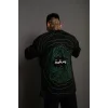 Erkek Bisiklet Yakalı Sırt Baskılı Oversize T-Shirt - Siyah