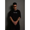 Erkek Bisiklet Yakalı Sırt Baskılı Oversize T-Shirt - Siyah