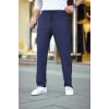 Erkek Cizgili Dokuma Krep Jogger Buggy Pantalon Rahat Kalıp - Lacivert