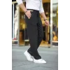 Erkek Cizgili Dokuma Krep Jogger Buggy Pantalon Rahat Kalıp - Siyah