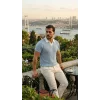 Erkek Desenli Kısa Kollu Triko Tişört - %100 Pamuk Akrilik