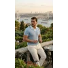 Erkek Desenli Kısa Kollu Triko Tişört - %100 Pamuk Akrilik