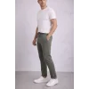 Erkek Diagonel Mikro Dokulu Duble Paça Cepli Pantolon Bağcıklı Bel, Modern Kesim - Haki