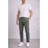 Erkek Diagonel Mikro Dokulu Duble Paça Cepli Pantolon Bağcıklı Bel, Modern Kesim - Haki