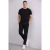 Erkek Diagonel Mikro Dokulu Duble Paça Cepli Pantolon Bağcıklı Bel, Modern Kesim - Siyah