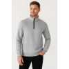 Erkek Dik Yaka Sweatshirt Dik Yaka Yarım Fermuarlı 3 İplik Şardonlu Pamuk Kumaş - Gri