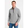 Erkek Dik Yaka Sweatshirt Dik Yaka Yarım Fermuarlı 3 İplik Şardonlu Pamuk Kumaş - Gri