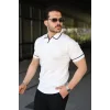 Erkek Dokulu Desen Yakalı Kısa Kollu Tişört