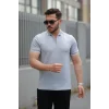 Erkek Fermuar Yakalı çizgi Detaylı Kısa Kollu Tişört