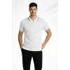 Erkek Fermuarlı Yaka Fitilli Triko Kısa Kollu Regular Fit Tişört T-shirt - Beyaz
