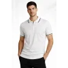 Erkek Fermuarlı Yaka Fitilli Triko Kısa Kollu Regular Fit Tişört T-shirt - Beyaz
