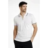 Erkek Fermuarlı Yaka Fitilli Triko Kısa Kollu Regular Fit Tişört T-shirt - Beyaz