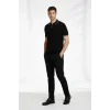 Erkek Fermuarlı Yaka Fitilli Triko Kısa Kollu Regular Fit Tişört T-shirt - Siyah