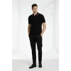 Erkek Fermuarlı Yaka Fitilli Triko Kısa Kollu Regular Fit Tişört T-shirt - Siyah