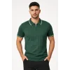Erkek Fermuarlı Yaka Fitilli Triko Kısa Kollu Regular Fit Tişört T-shirt - Yeşil