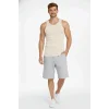 Erkek Fitilli Atlet Sıfır Yaka Slim Fit Arka Baskılı Spor Atlet - Krem