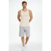 Erkek Fitilli Atlet Sıfır Yaka Slim Fit Arka Baskılı Spor Atlet - Krem