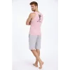 Erkek Fitilli Atlet Sıfır Yaka Slim Fit Arka Baskılı Spor Atlet - Pembe