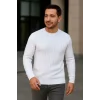 Erkek Fitilli Triko Bisiklet Yaka Kalın Kazak 4lü Set Beyaz-Bebek Mavisi-Gri-Siyah
