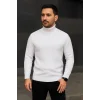 Erkek Fitilli Triko Kazak 2li Set Beyaz Siyah Regular Balıkcı Yaka Tam Boğazlı Triko Seti Modeli Kazak