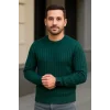 Erkek Fitilli Triko Kazak 2’li Set Siyah Haki Kalın Dokuma Pamuklu Regular Fit Bisiklet