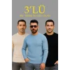 Erkek Fitilli Triko Kazak 3’lü Set – Bej, Bebek Mavisi, SiyahKalın Dokuma Pamuklu Regular Fit Bisiklet Yaka Uzun Kollu Kışlık Ve Baharlık Rahat Triko Kombini