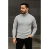 Erkek Fitilli Triko Kazak 3lÜ Set Gri Haki Siyah Regular Balıkcı Yaka Tam Boğazlı Triko Seti Modeli Kazak