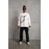 Erkek Güvercin Baskılı Sweatshirt - Beyaz