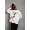 Erkek Güvercin Baskılı Sweatshirt - Beyaz