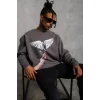 Erkek Güvercin Baskılı Sweatshirt - Gri