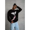 Erkek Güvercin Baskılı Sweatshirt - Siyah
