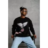 Erkek Güvercin Baskılı Sweatshirt - Siyah