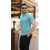 Erkek Hakim Yaka Dokuma Pamuklu Kumaş Kısa Kollu Tişört