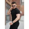Erkek Ince çizgi Dokulu Bisiklet Yaka Kısa Kollu T-shirt
