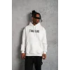 Erkek Kanguru Cep Baskılı Kapüşonlu Sweatshirt - Beyaz