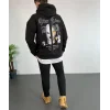 Erkek Kapşonlu Sweatshirt – Oversize Üç İplik Şardonlu Hoodie, “Other Lives” Ön - Arka Baskılı, Kanguru Cepli, Kışlık Rahat Günlük Stil - Siyah