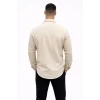 Erkek KETEN Kumaş Oversize Uzun Kollu Rahat Kalıp Gömlek - Bej