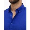 Erkek KETEN Kumaş Oversize Uzun Kollu Rahat Kalıp Gömlek - Saks Mavisi