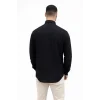 Erkek KETEN Kumaş Oversize Uzun Kollu Rahat Kalıp Gömlek - Siyah