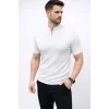 Erkek Kısa Kol Fitilli Triko T-Shirt Yazlık Hakim Yaka Tişört - Beyaz
