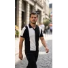 Erkek Kısa Kollu Polo Yakalı Blok Desenli Triko Bluz