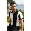 Erkek Kısa Kollu Polo Yakalı Blok Desenli Triko Bluz