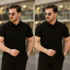 Erkek Kısa Kollu Yakalı çizgi Desenli Triko Bluz