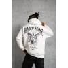 Erkek Kordon İpli Baskılı Kapüşonlu Sweatshirt - Beyaz